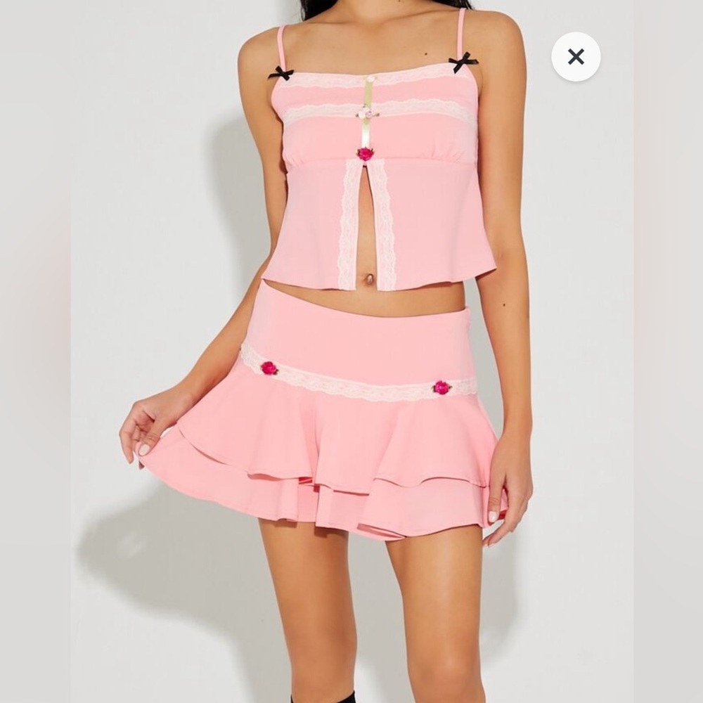NWT Betsey Johnson x f21 Rosette Cami Mini Skirt Set sz M coquette balletcore - Picture 2 of 10